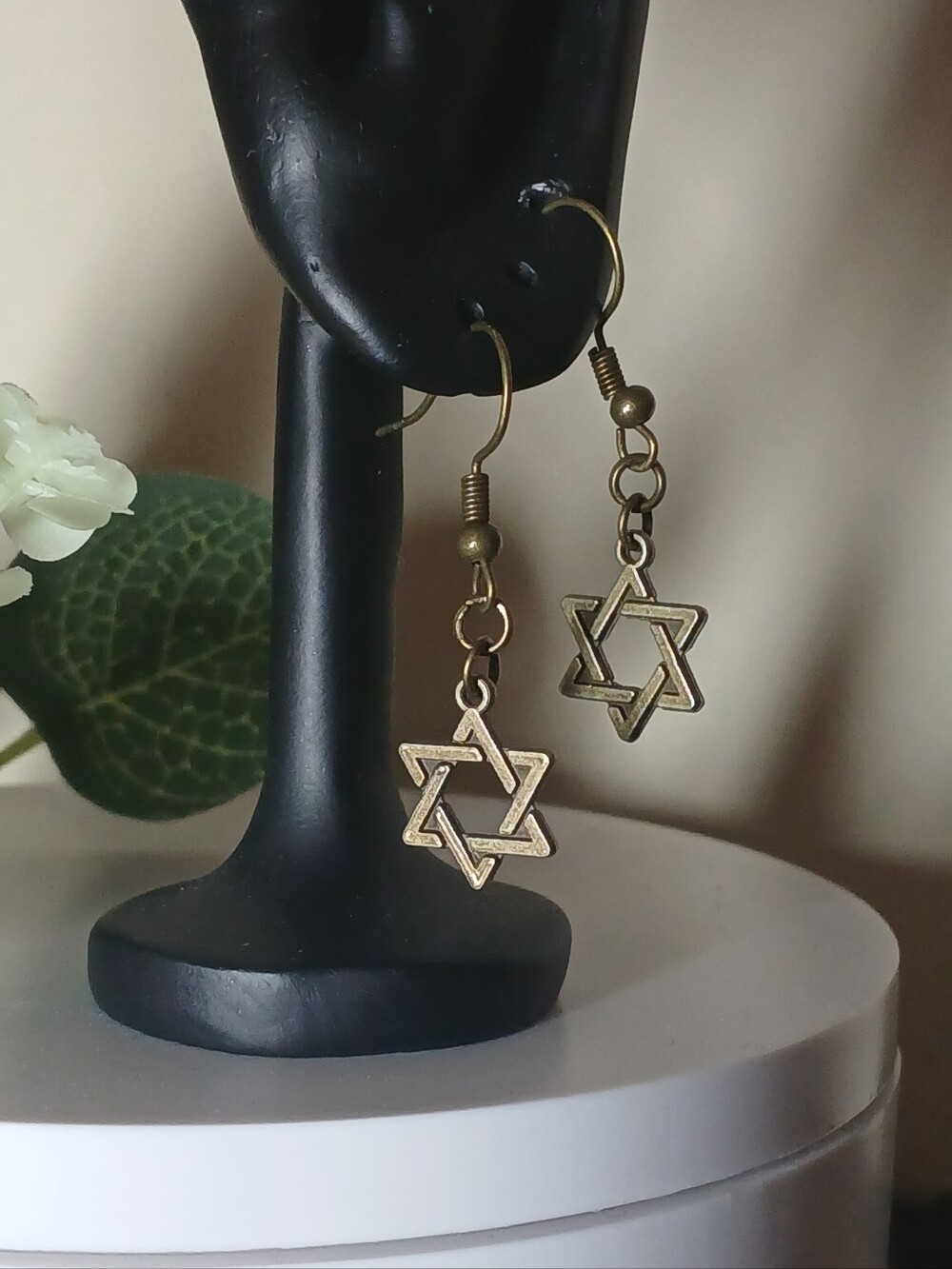 Hypoallergenic Antiqued Bronze Star Dangle Earrings